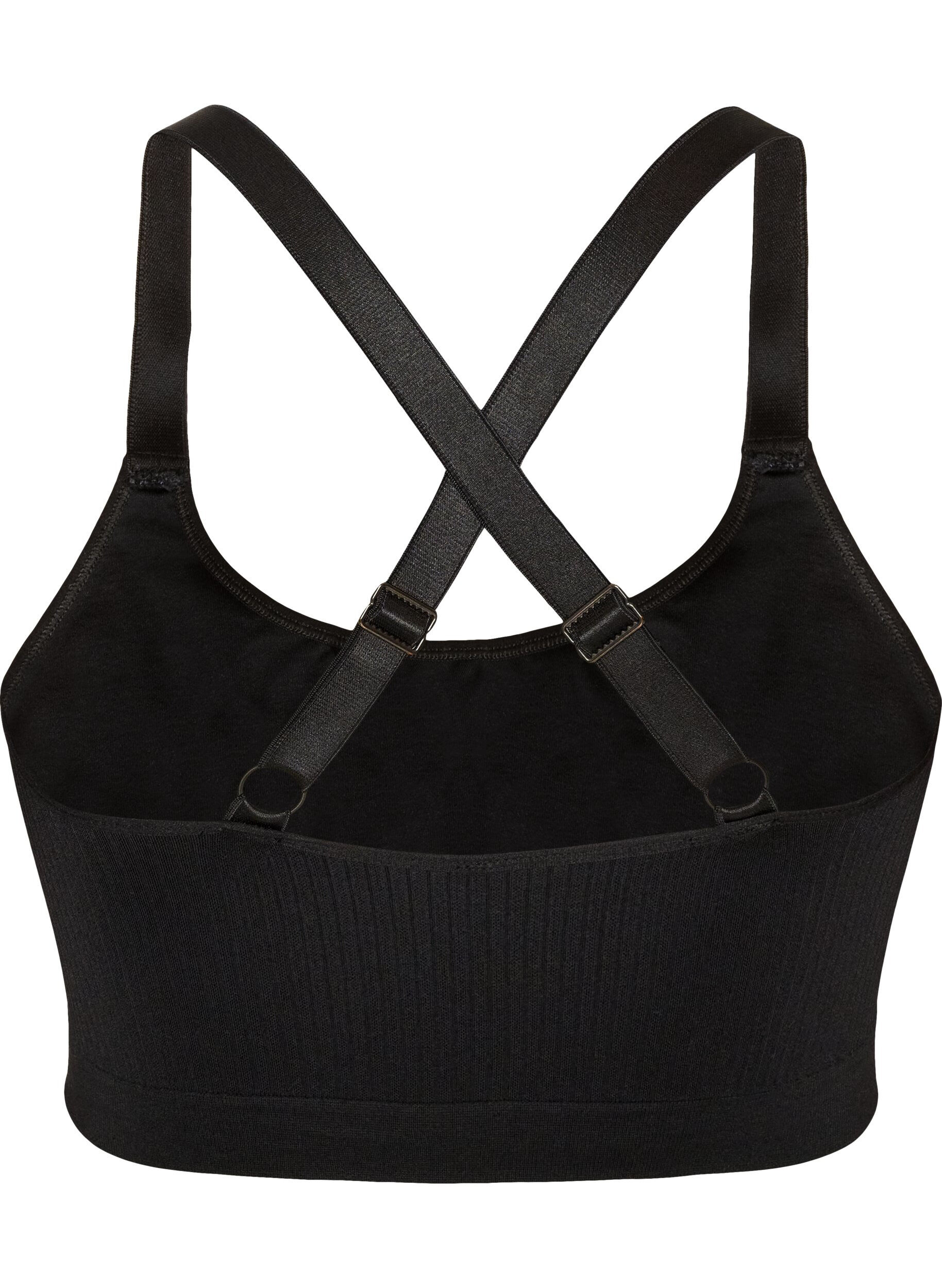 ZizziNahtloser gerippter Sport-BH, Schwarz, Packshot image number 1