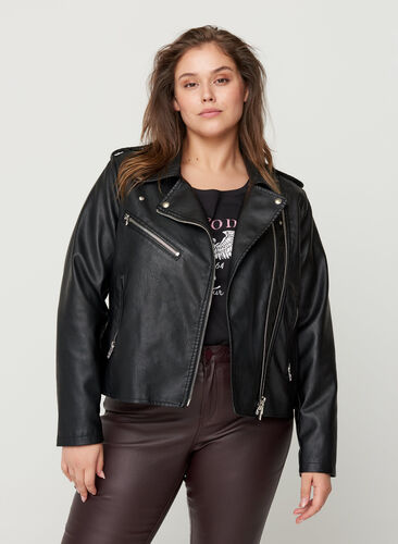 Jacke aus Kunstleder mit Reißverschlussdetails, Black, Model image number 0