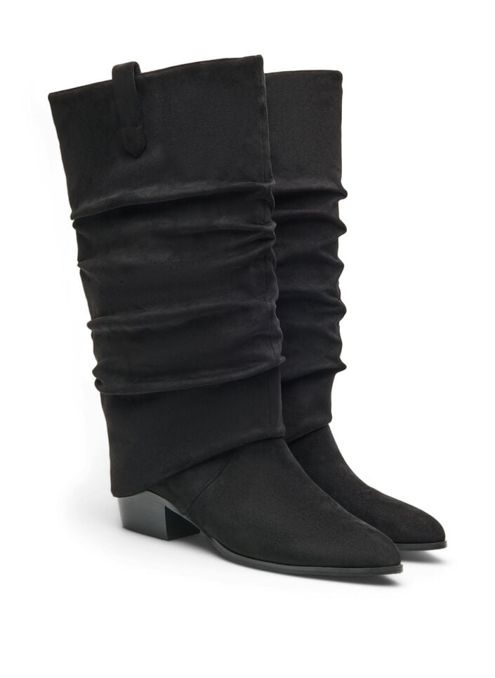 Langer Stiefel in Wildlederoptik mit abnehmbarem Schaft, Schwarz, Packshot
