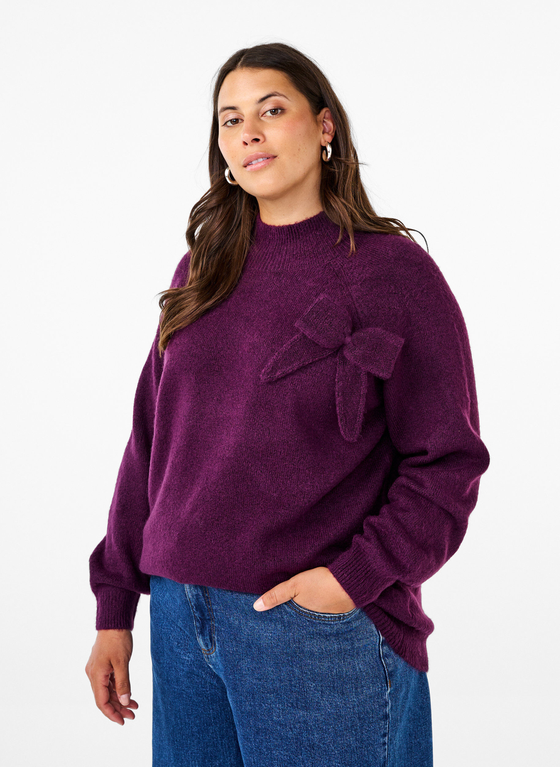 Zizzi  Strickbluse mit Schleifen-Detail, Potent P. Black Mel., Model image number 0