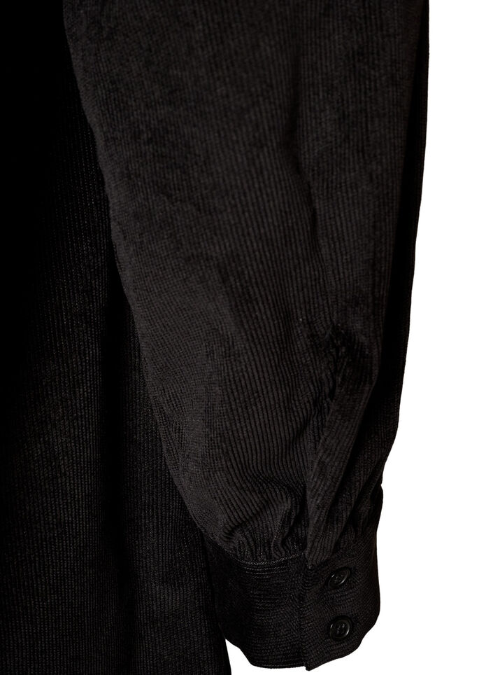 Hemdblusenkleid aus Cord mit Kragen und Knopfleiste, Schwarz, Packshot image number 3