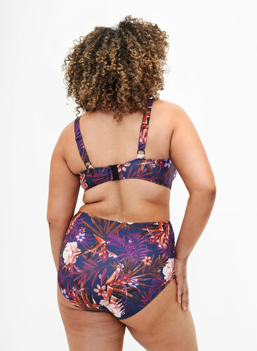 Bikini-Unterteil mit Blumenmuster und hoher Taille, Purple Flower, Model image number 1