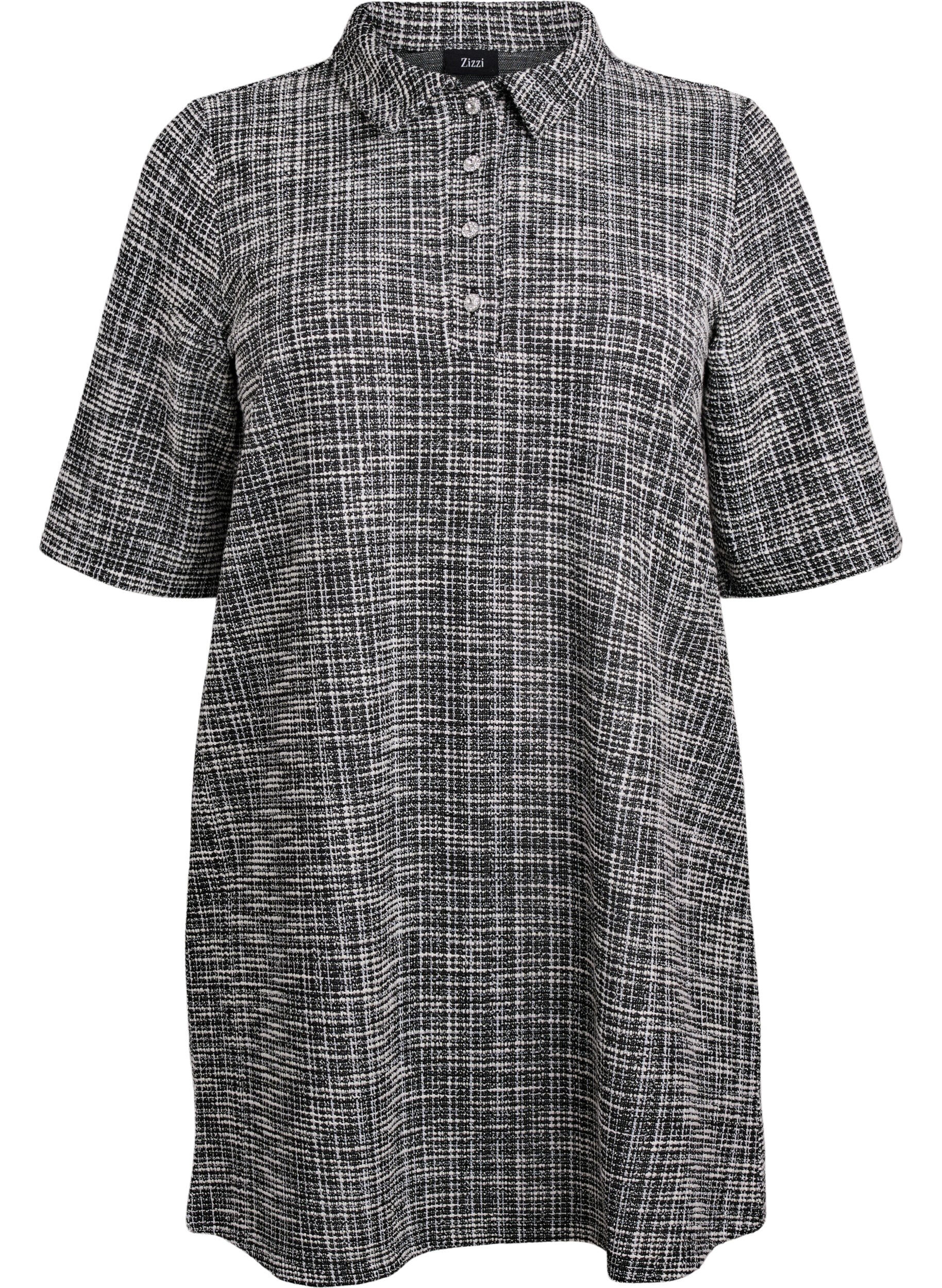 Kurzes Kleid aus texturiertem Jersey mit grafischem Karomuster