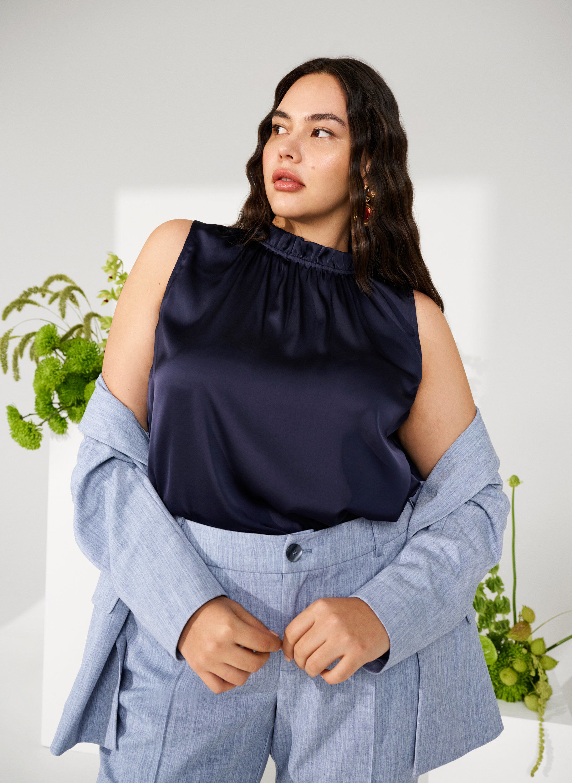 Zizzi &Auml;rmelloses Party-Top aus Satin, Night Sky, Image image number 0