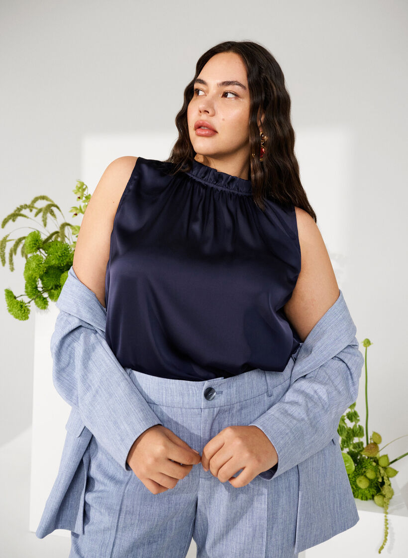 Ärmelloses Party-Top aus Satin, Night Sky, Image image number 0