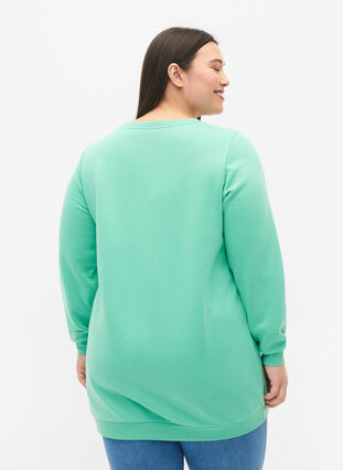Langes Sweatshirt mit Textdruck, Neptune Green , Model image number 1