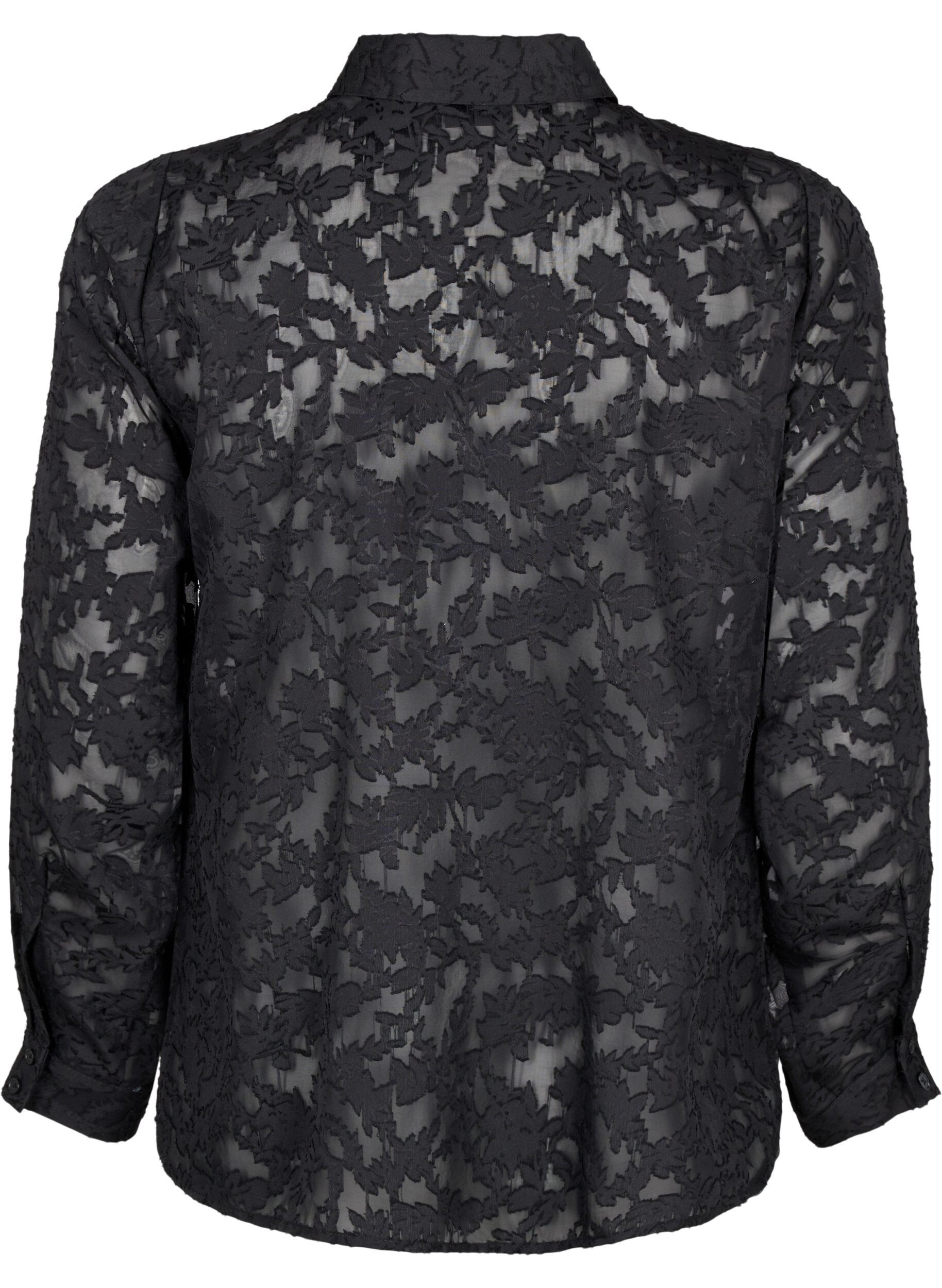 Zizzi Jacquard-Bluse mit Kn&ouml;pfen, Black, Packshot image number 1