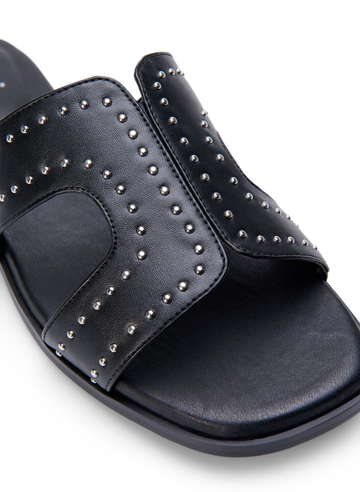 Flache Sandalen mit Nieten, Schwarz, Packshot image number 3