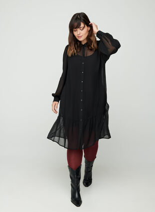 Langarm Kleid mit Knopfverschluss, Black, Model image number 2