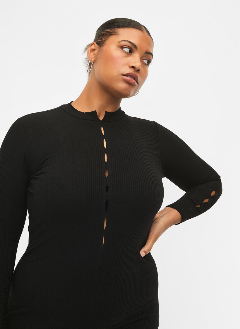 Passendes Kleid mit Ausschnittdetails, Black, Model image number 2