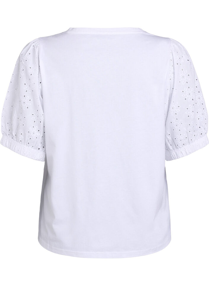 T-Shirt mit Ärmeln in Broderie Anglaise, Weiß, Packshot image number 1