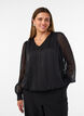 Gestreifte Bluse in Ballonform, Schwarz, Model image number 0