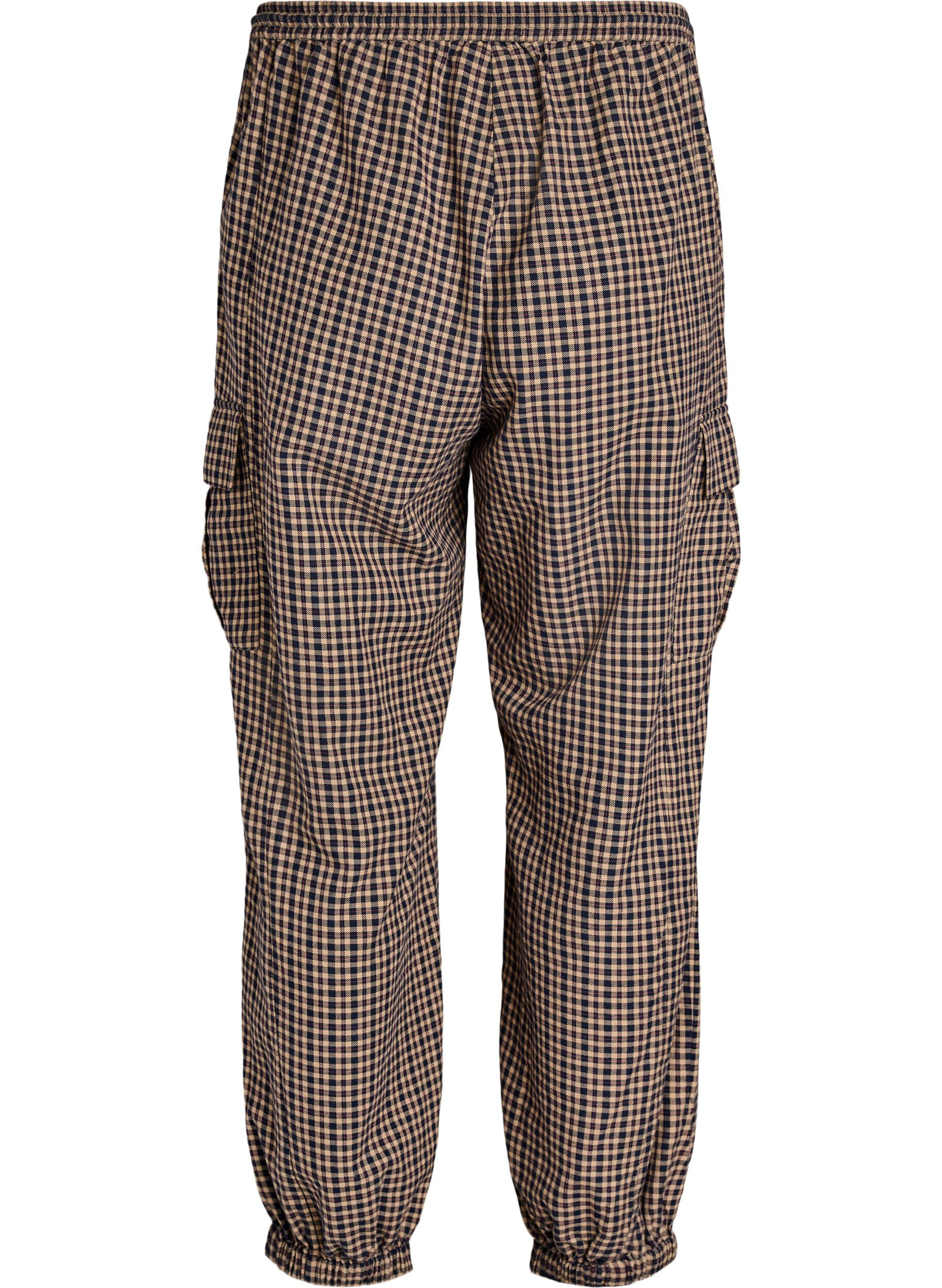 ZizziKarierte Cargohose aus Baumwolle, Braun, Packshot image number 1