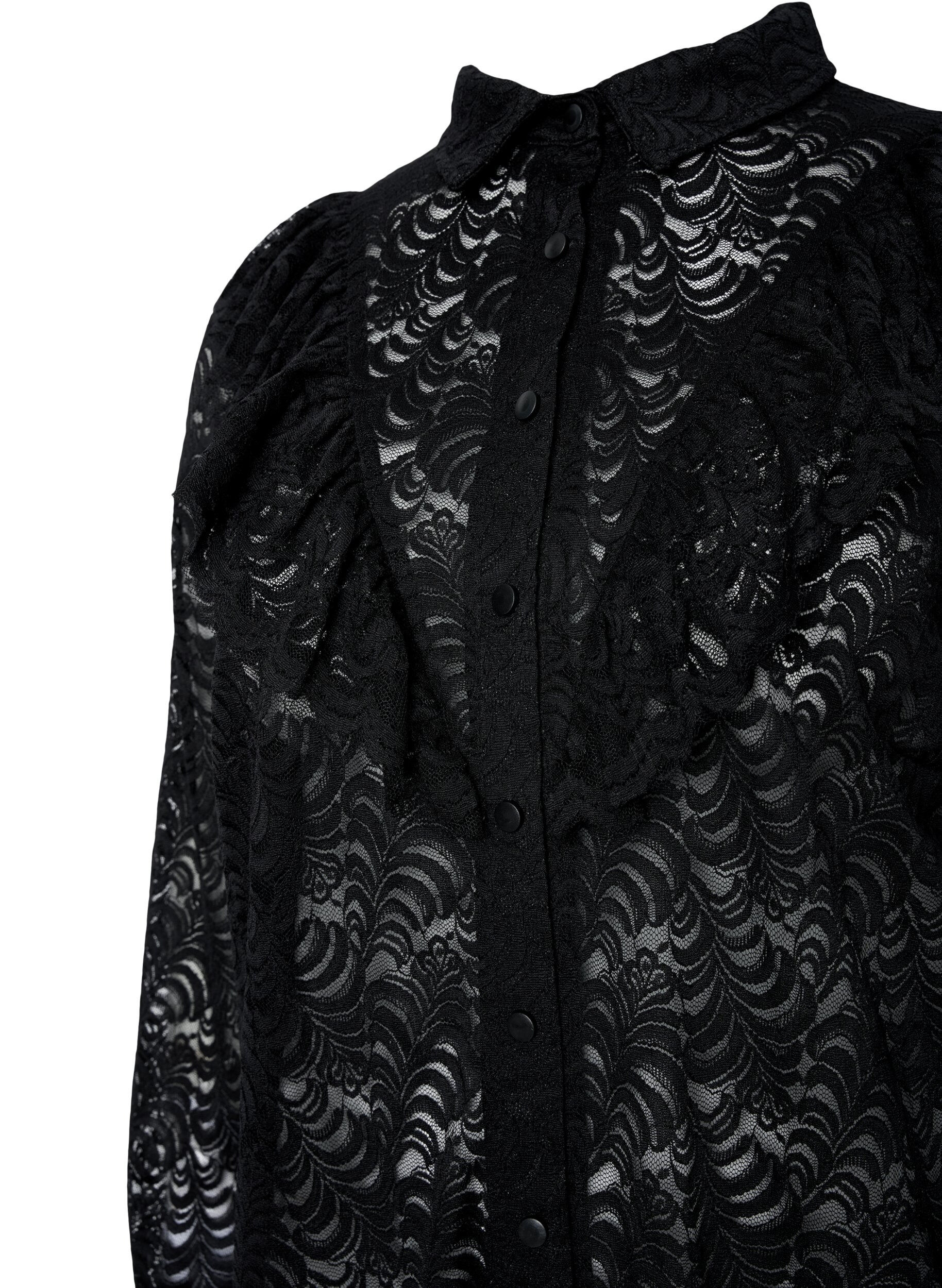 Zizzi Hemdblusenkleid aus Spitze mit R&uuml;schen, Black, Packshot image number 2