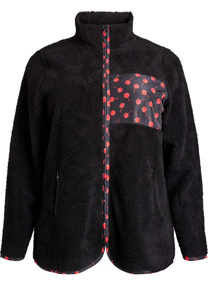 Jacke aus Teddyfleece mit Kirschdetails, Schwarz, Packshot image number 0