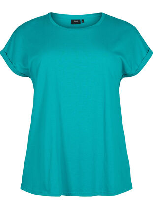 Kurzärmeliges T-Shirt aus einer Baumwollmischung, Teal Blue, Packshot image number 0