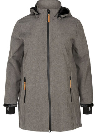 Softshell-Jacke mit Kapuze und Taschen, Medium Grey Melange, Packshot image number 0