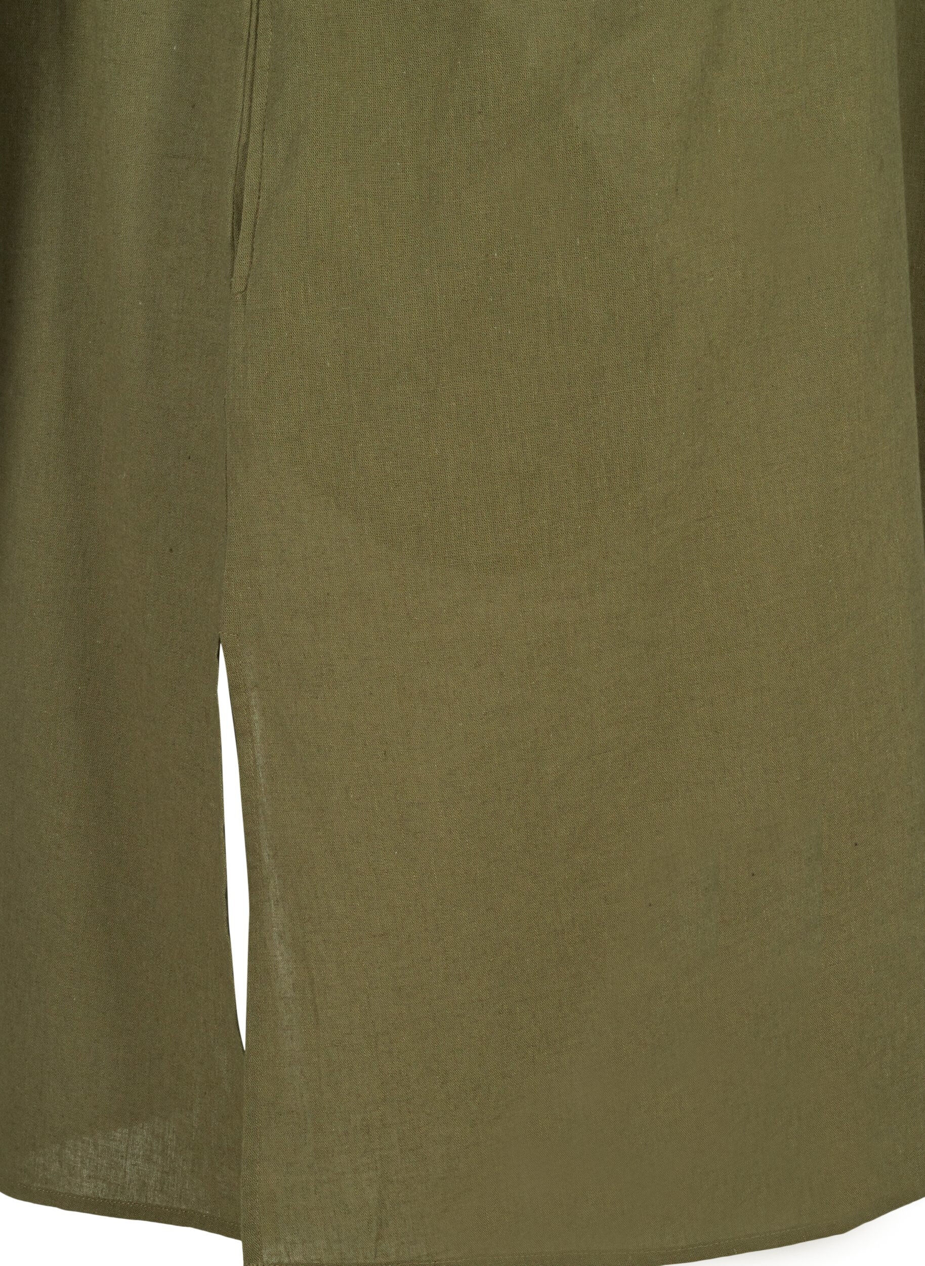 Zizzi Kurzarm Kleid aus Baumwollmischung mit Leinen, Ivy Green, Packshot image number 3