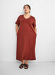 Midi-T-Shirtkleid mit V-Ausschnitt, Rot, Model image number 2