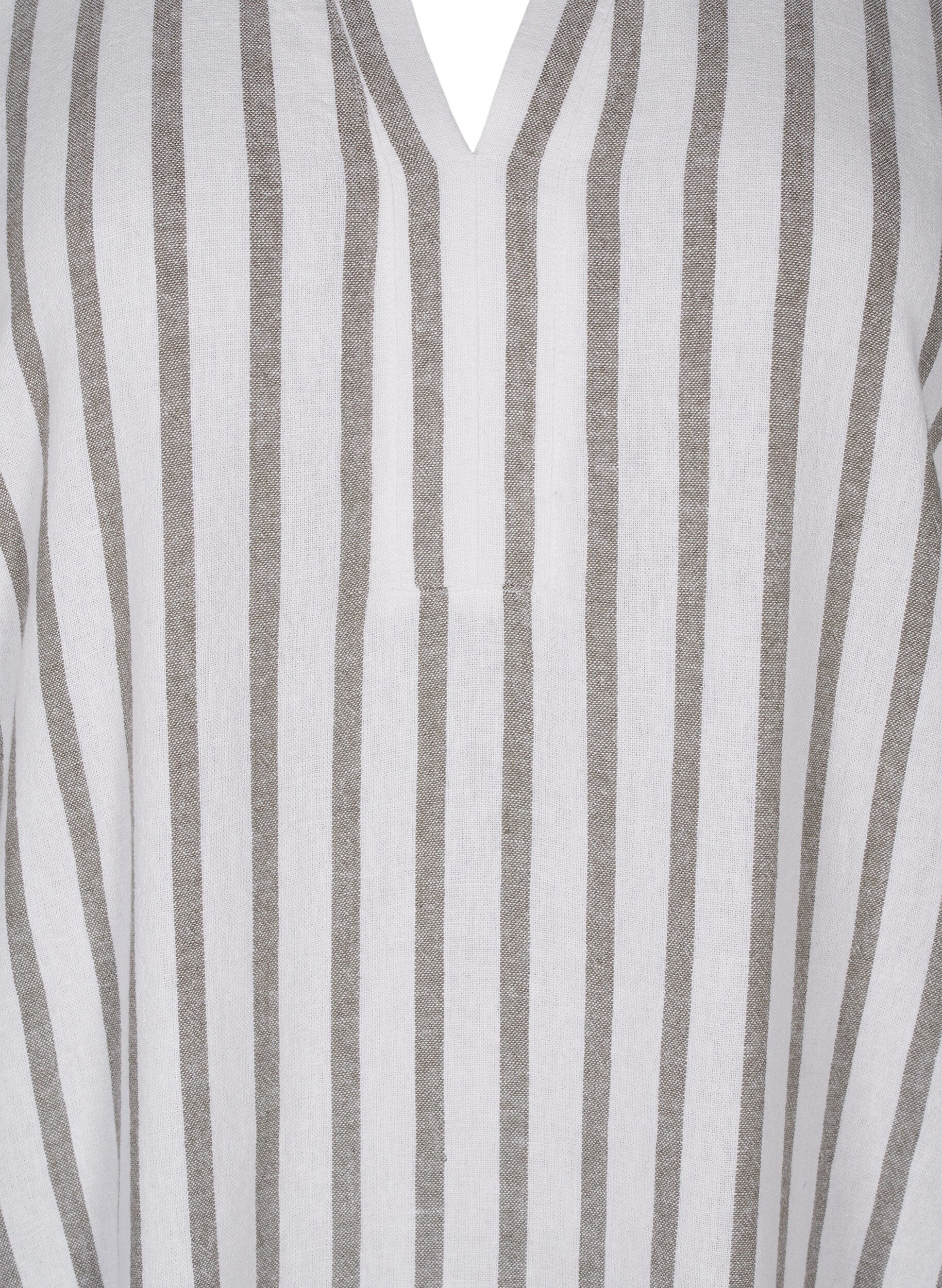 Zizzi Gestreiftes Tunika-Kleid aus Leinen-Viskose-Mix, White Stripe, Packshot image number 2