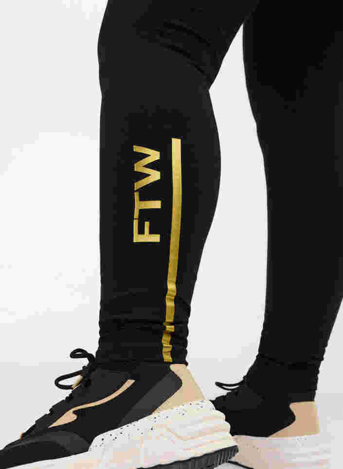 Einfarbige Leggings mit Print, Black, Model image number 2