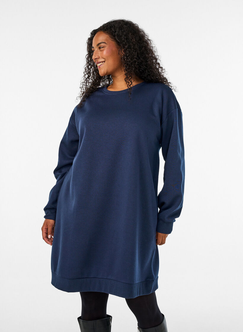 Lockeres Sweatkleid mit Taschen, Blau, Model image number 0