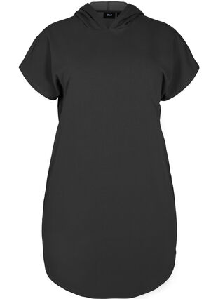 Kurzärmeliges Pulloverkleid mit Kapuze, Black, Packshot image number 0