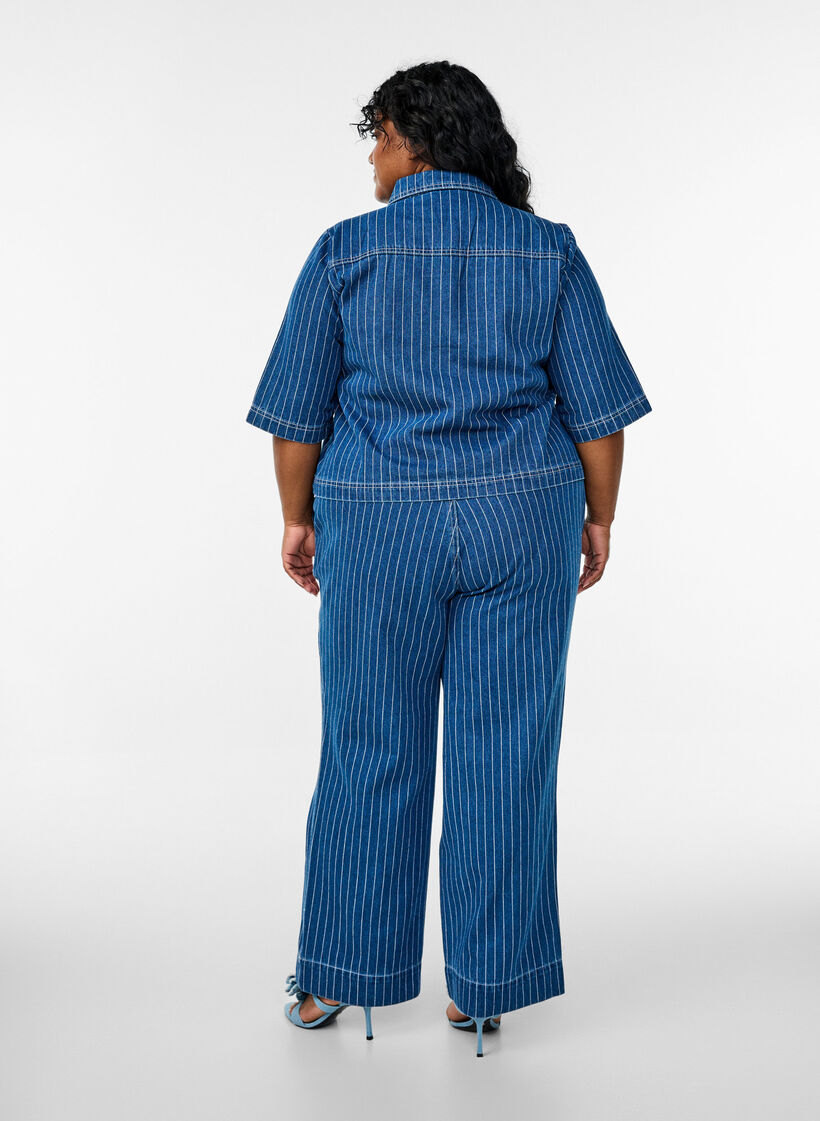 Jeans mit weitem Bein und Streifen, Blau, Model image number 1