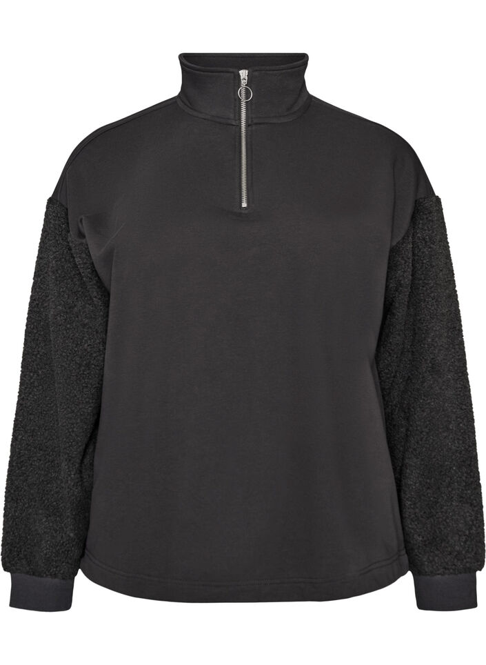 Sweatshirt mit Teddy-&Auml;rmeln und hohem Kragen, Grau, Packshot image number 0