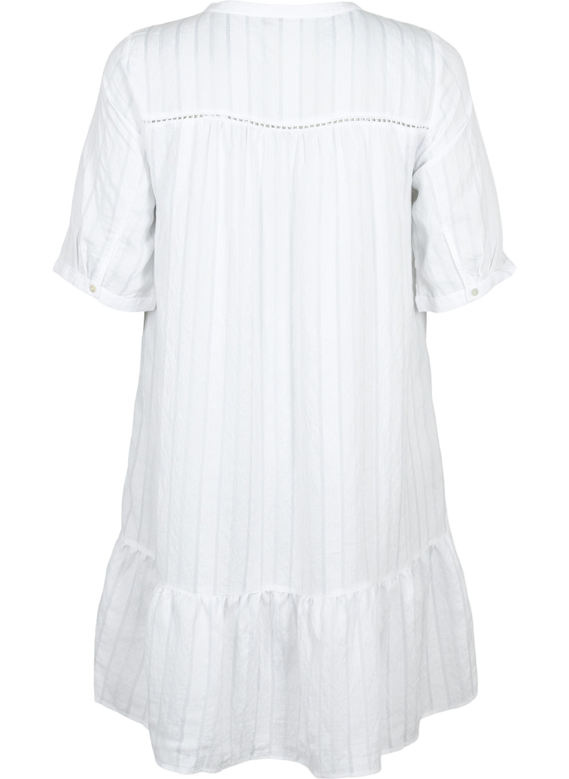 Zizzi Gestreiftes Viskose Kleid mit Spitzenb&auml;ndern, Bright White, Packshot image number 1