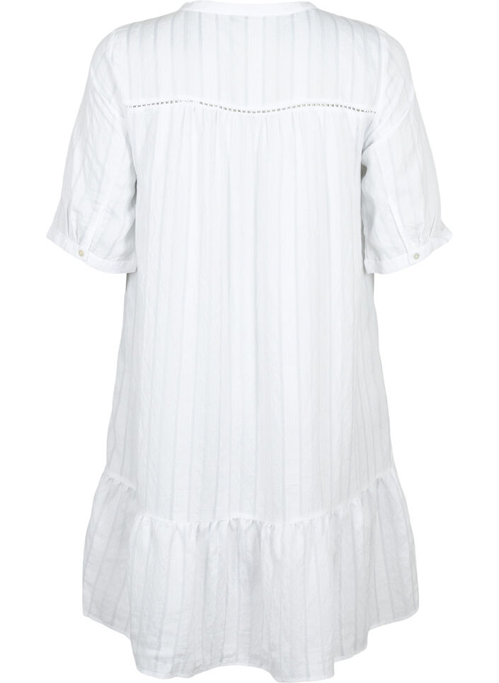 Gestreiftes Viskose Kleid mit Spitzenbändern, Bright White, Packshot image number 1