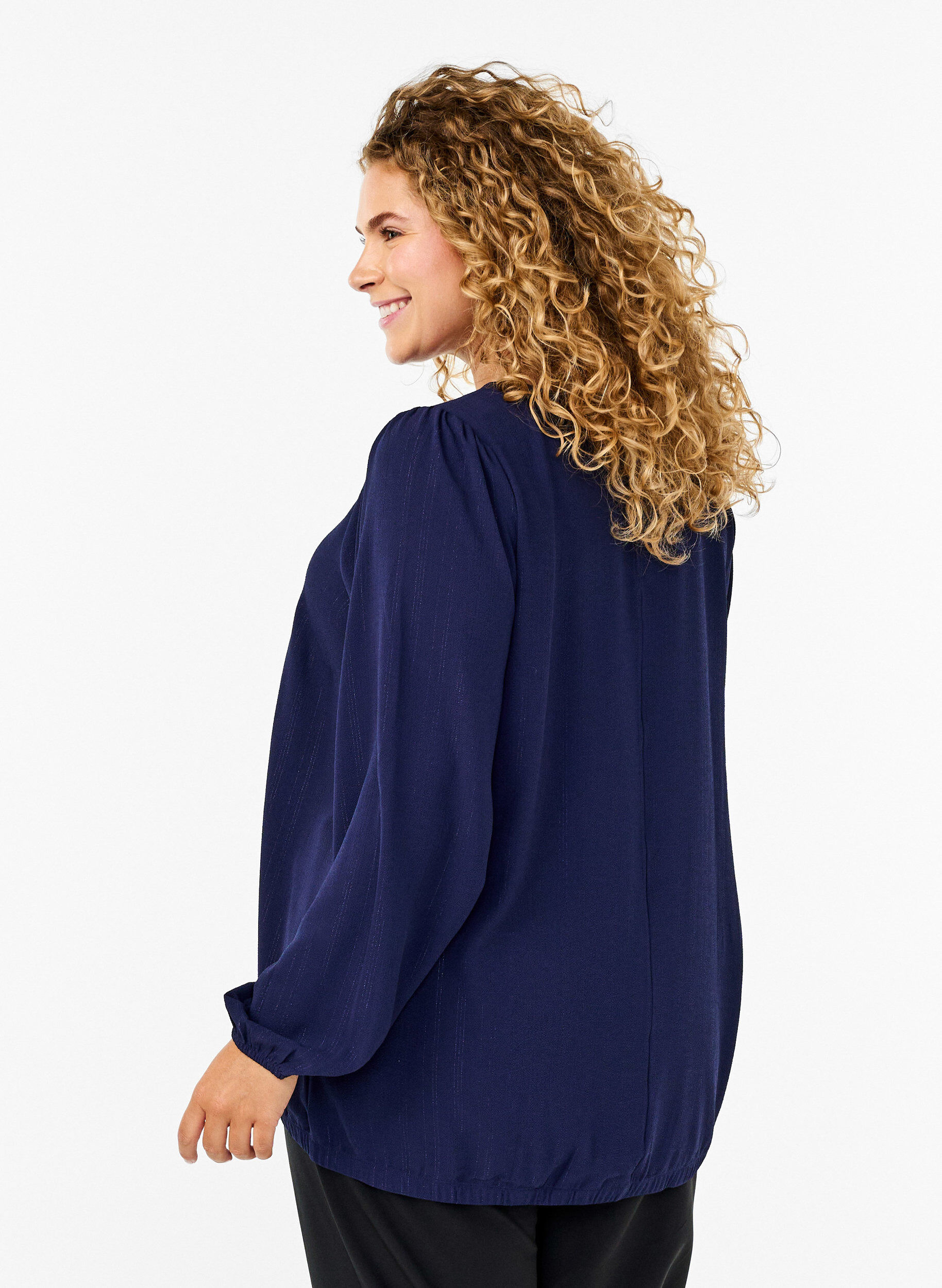 Zizzi Bluse mit Silberglitzer, Blau, Model image number 2