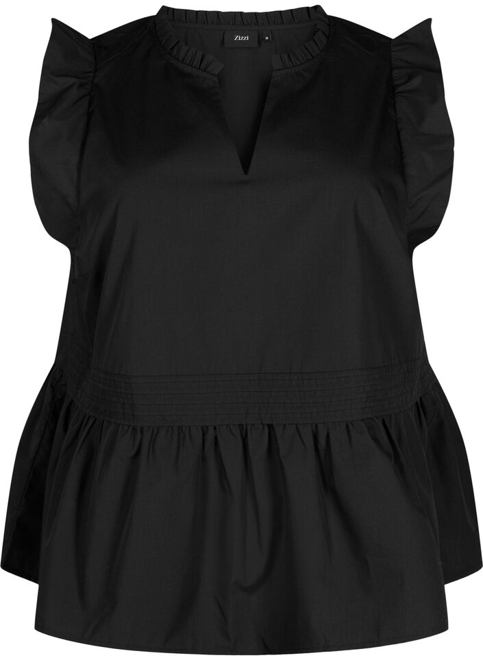 Ärmelloses Top mit Biesen und Rüschendetails, Schwarz, Packshot image number 0