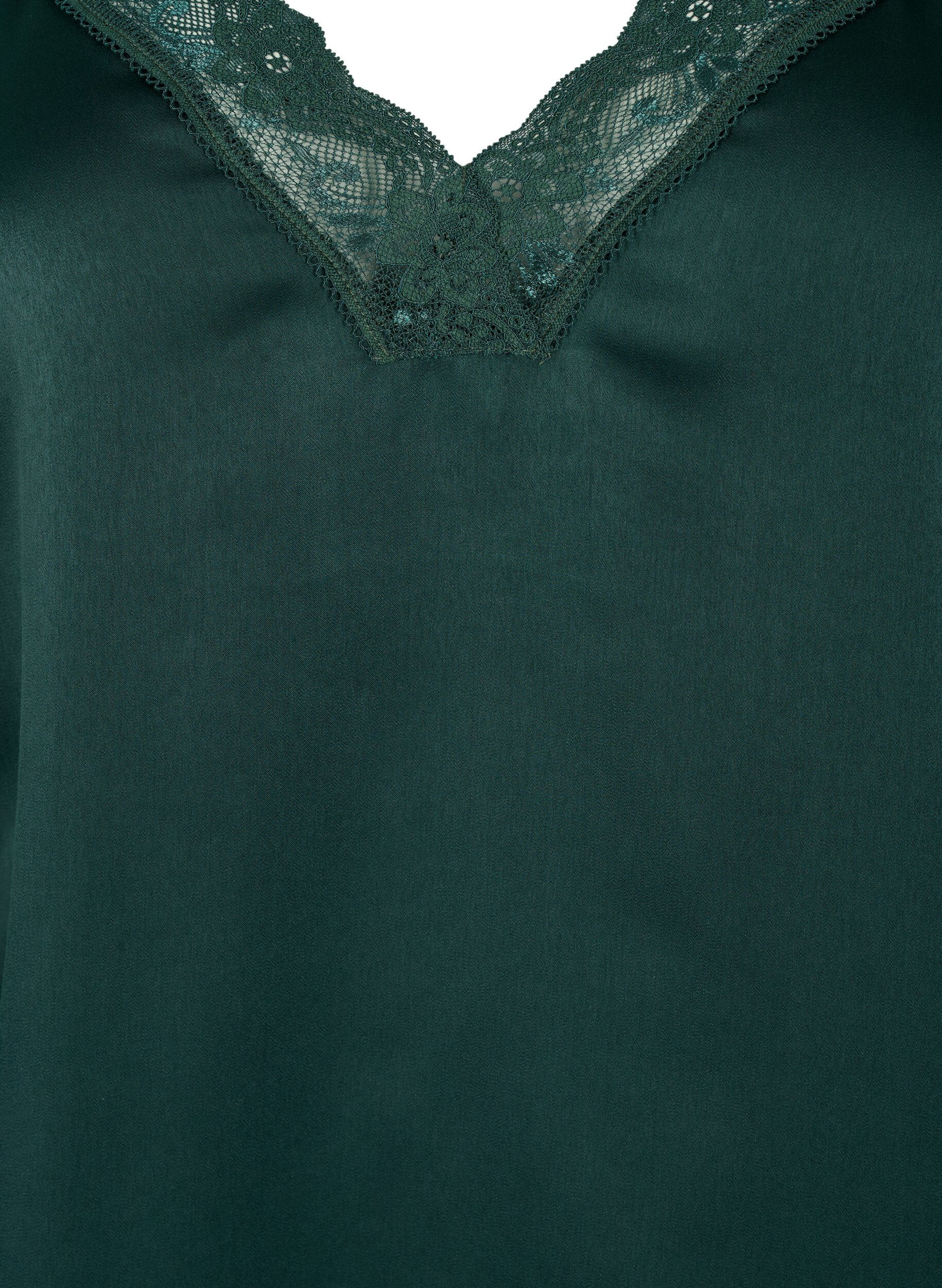 Zizzi FLASH &ndash; Top mit V-Ausschnitt und Spitzenkante, Scarab, Packshot image number 2