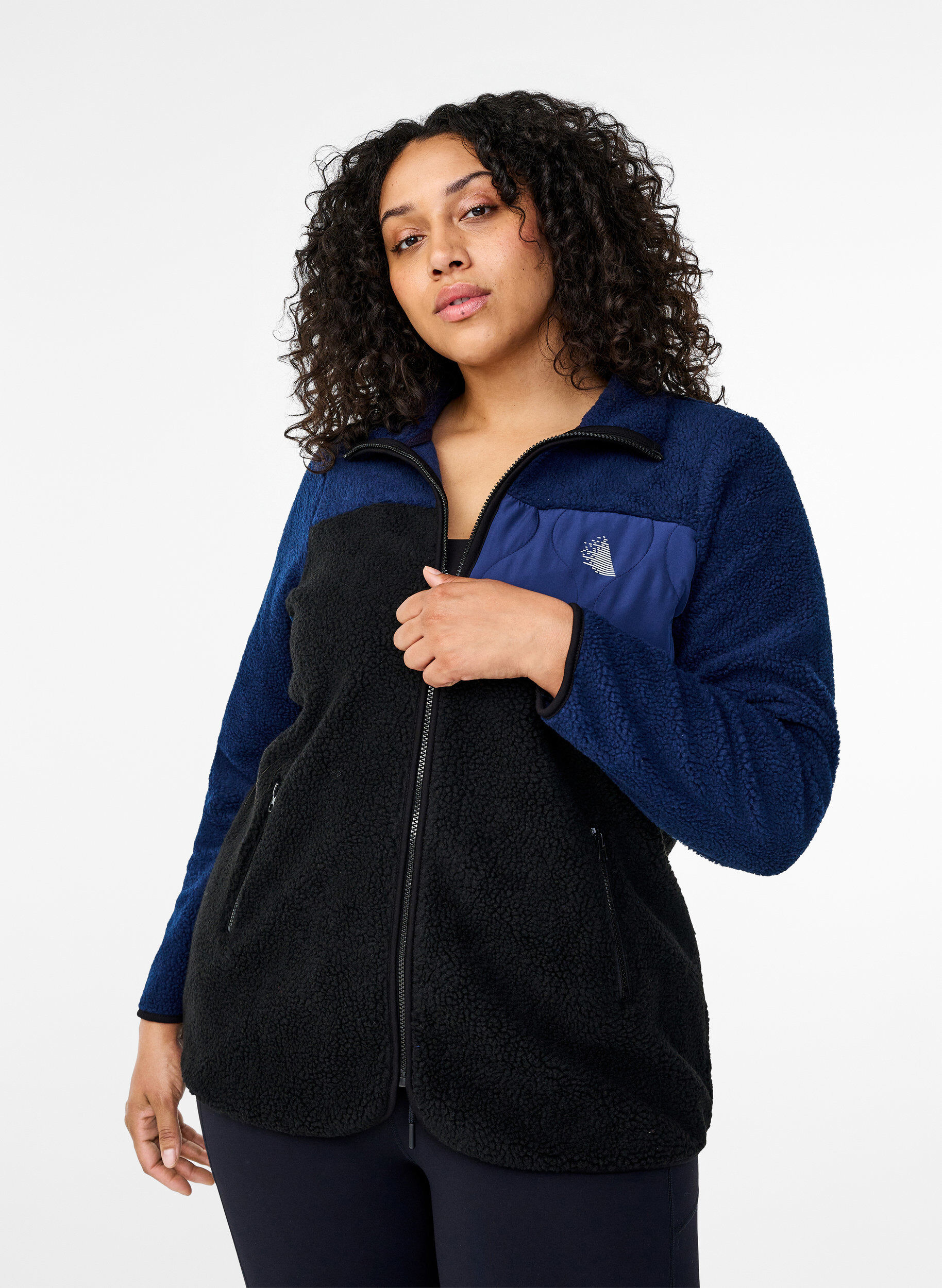 Zizzi Teddyjacke mit Farbblock, Night Sky comb., Model image number 0