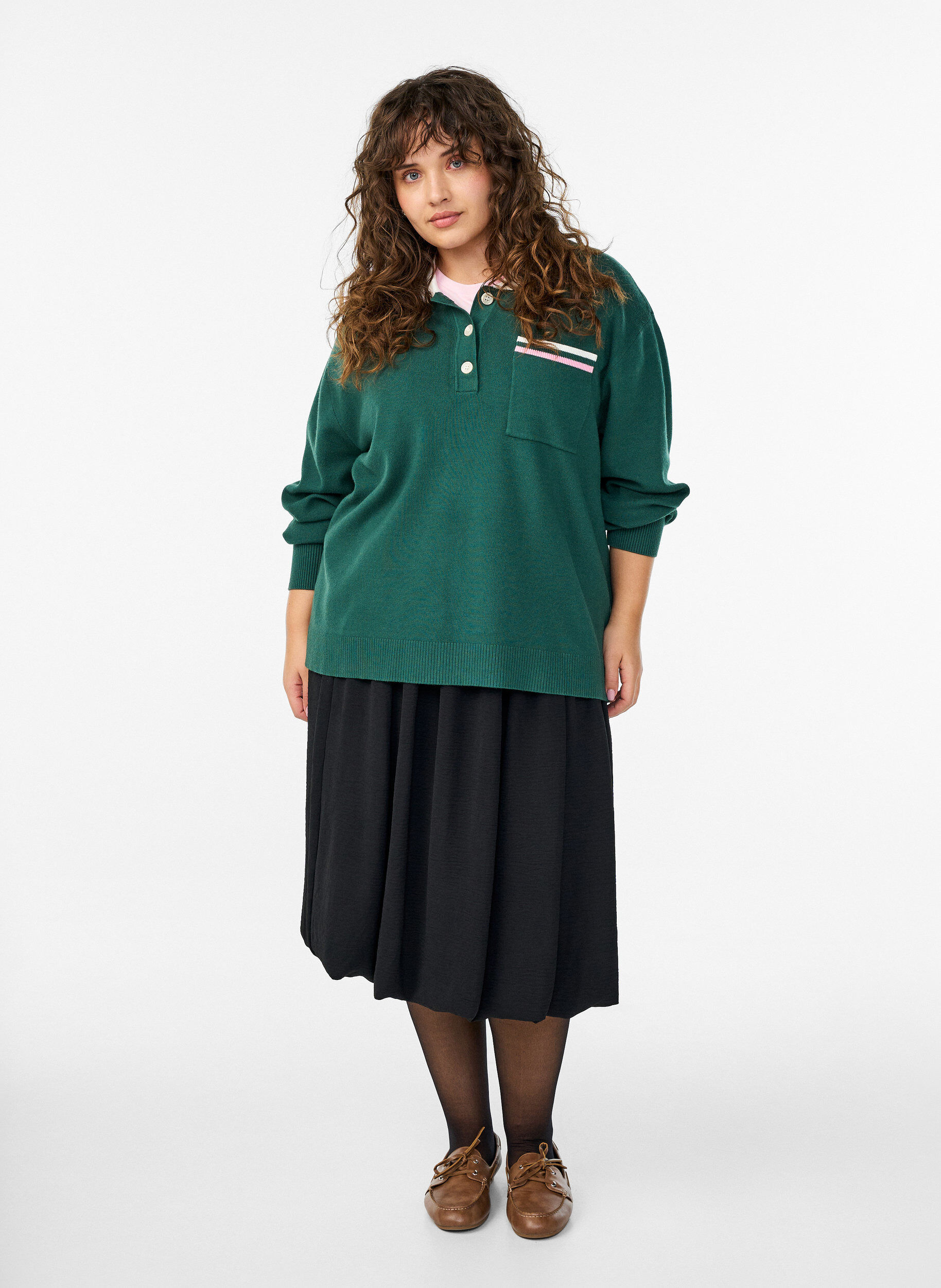 Zizzi Mittellanger Ballonrock mit elastischem Bund, Schwarz, Model image number 0