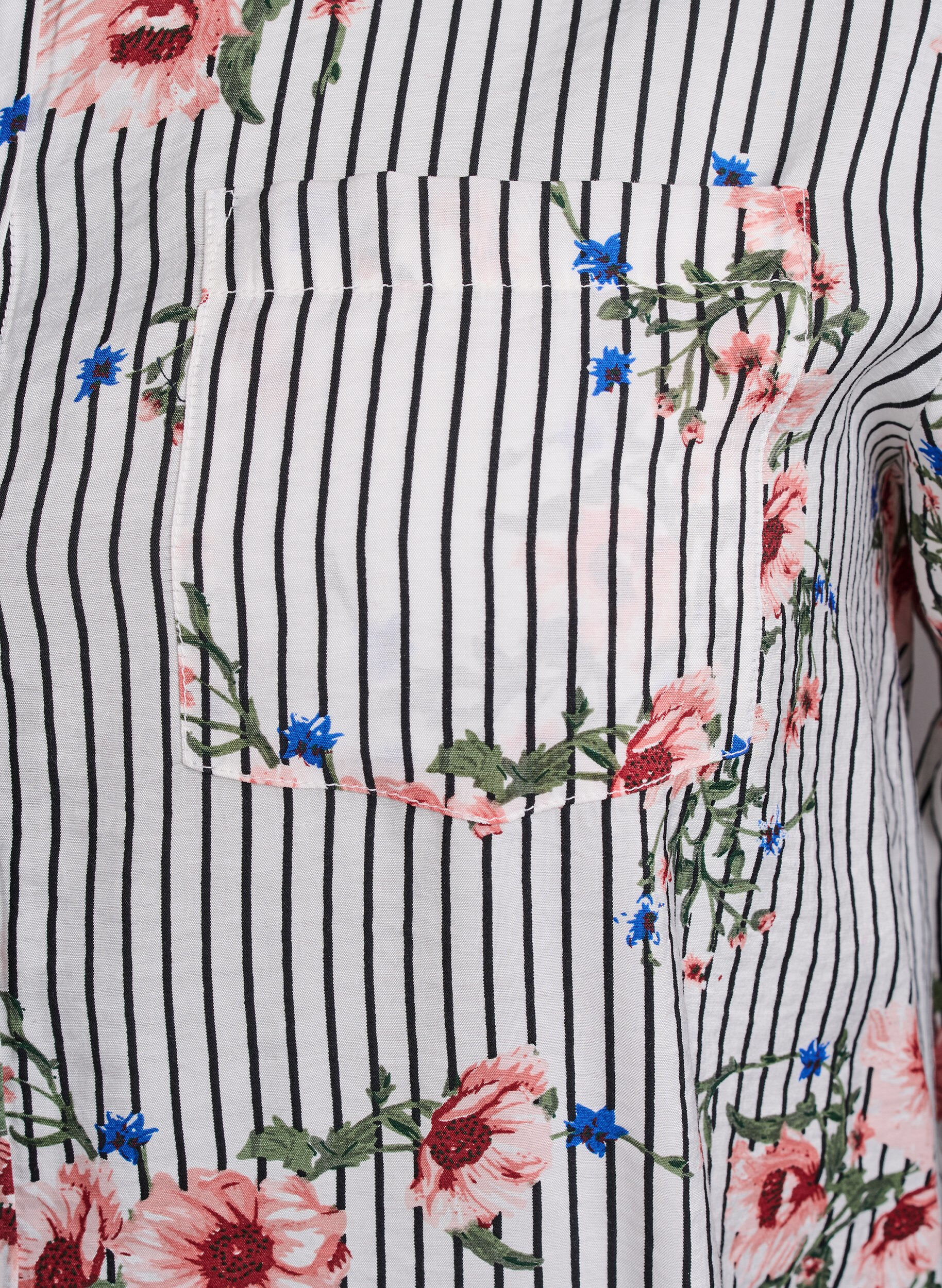 Zizzi Bluse mit gebl&uuml;mtem Print und schmalen Streifen, Schwarz, Packshot image number 3