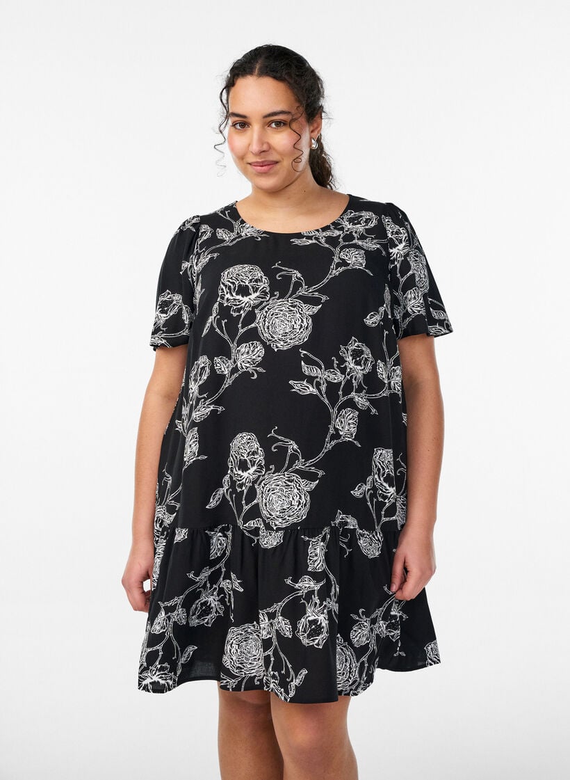 Kleid aus Viskose mit Schnittlinie, Schwarz, Model image number 0