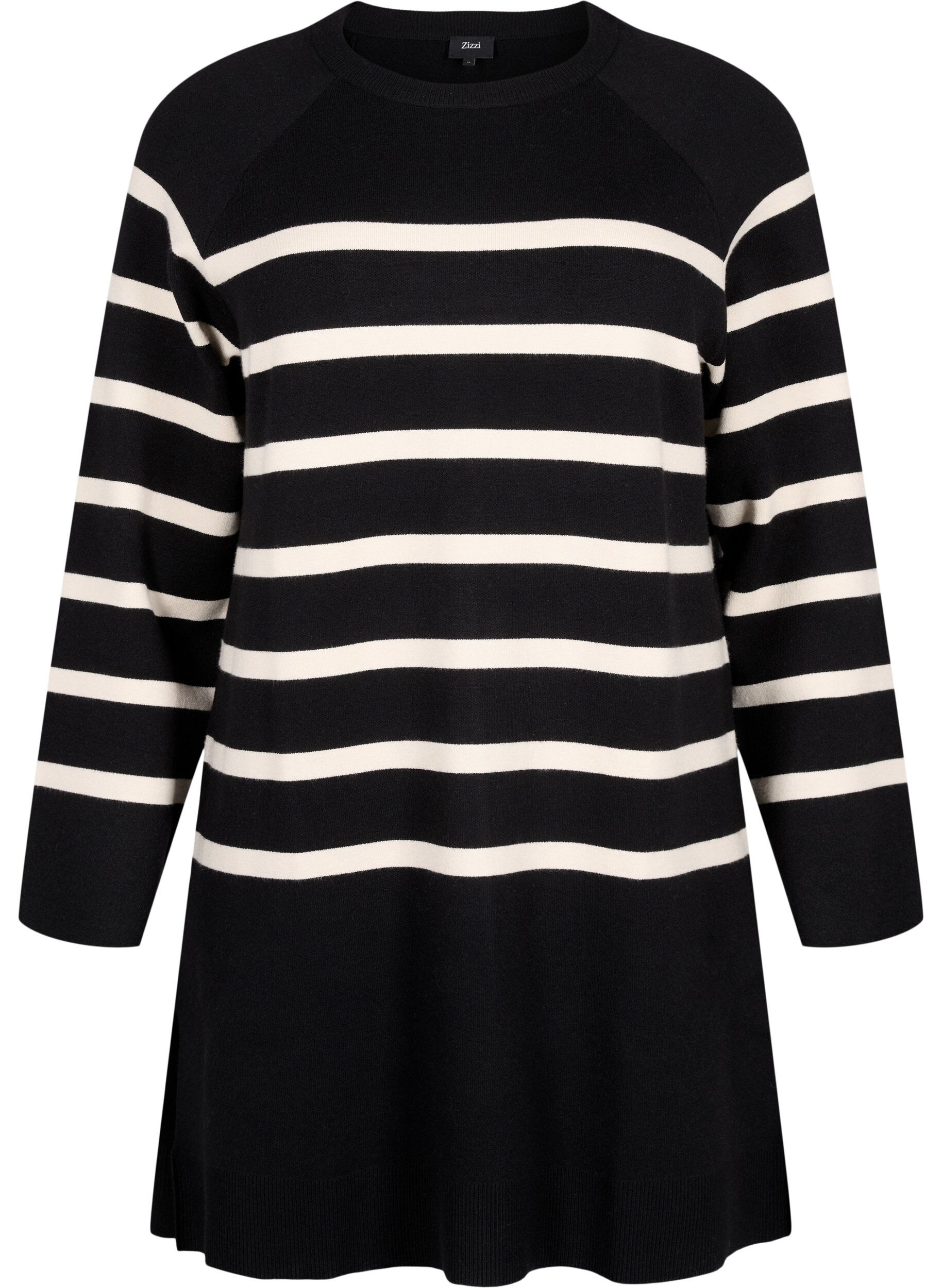 Zizzi Strickkleid mit Rundhalsausschnitt und Schlitz, Schwarz, Packshot image number 0