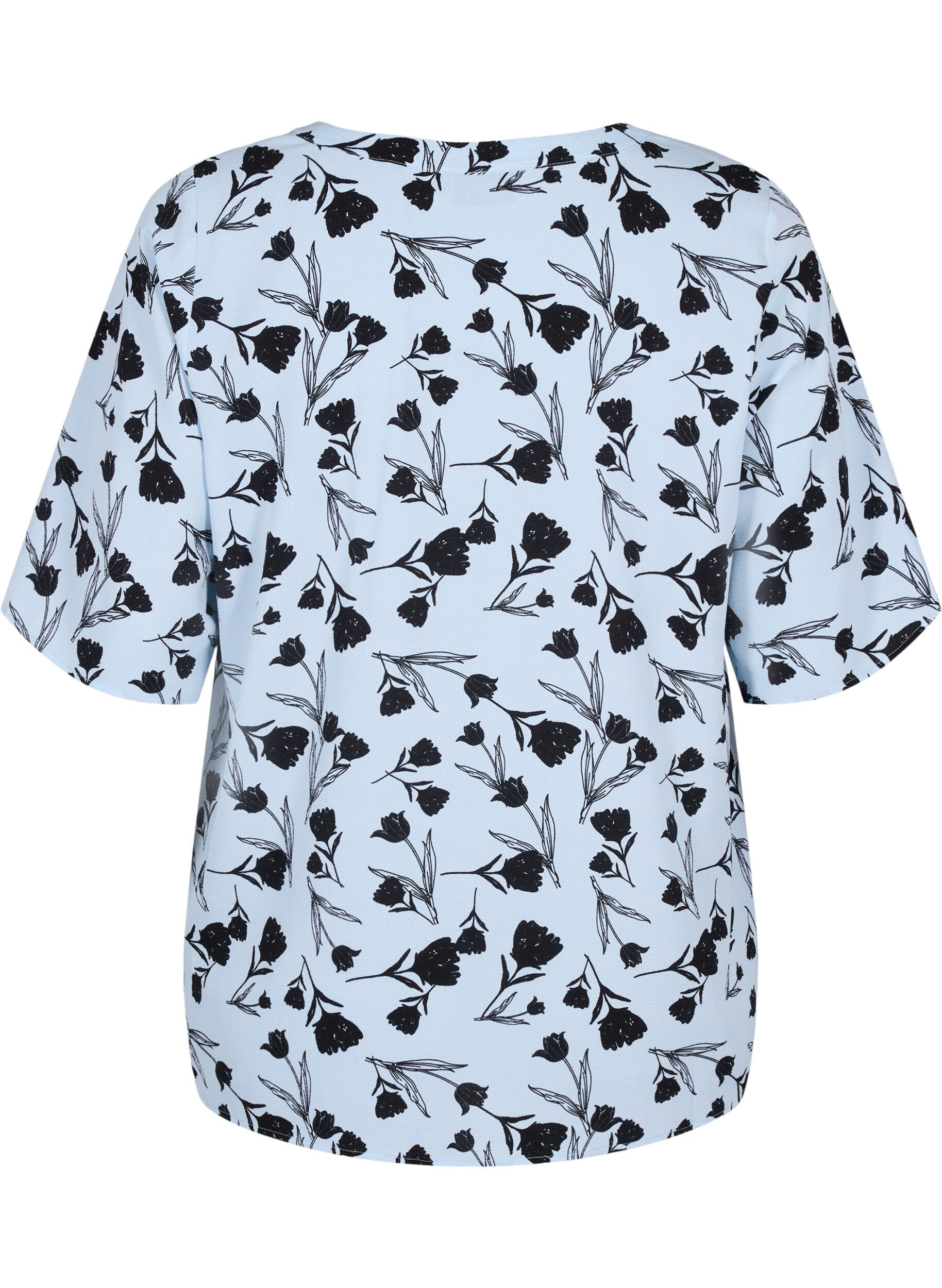 Zizzi Bluse mit V-Ausschnitt und Blumendruck, Cashmere Blue Flower, Packshot image number 1
