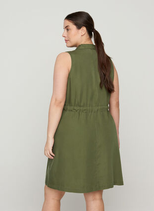 Ärmelloses Hemdkleid mit verstellbarer Taille, Kaki Green, Model image number 1