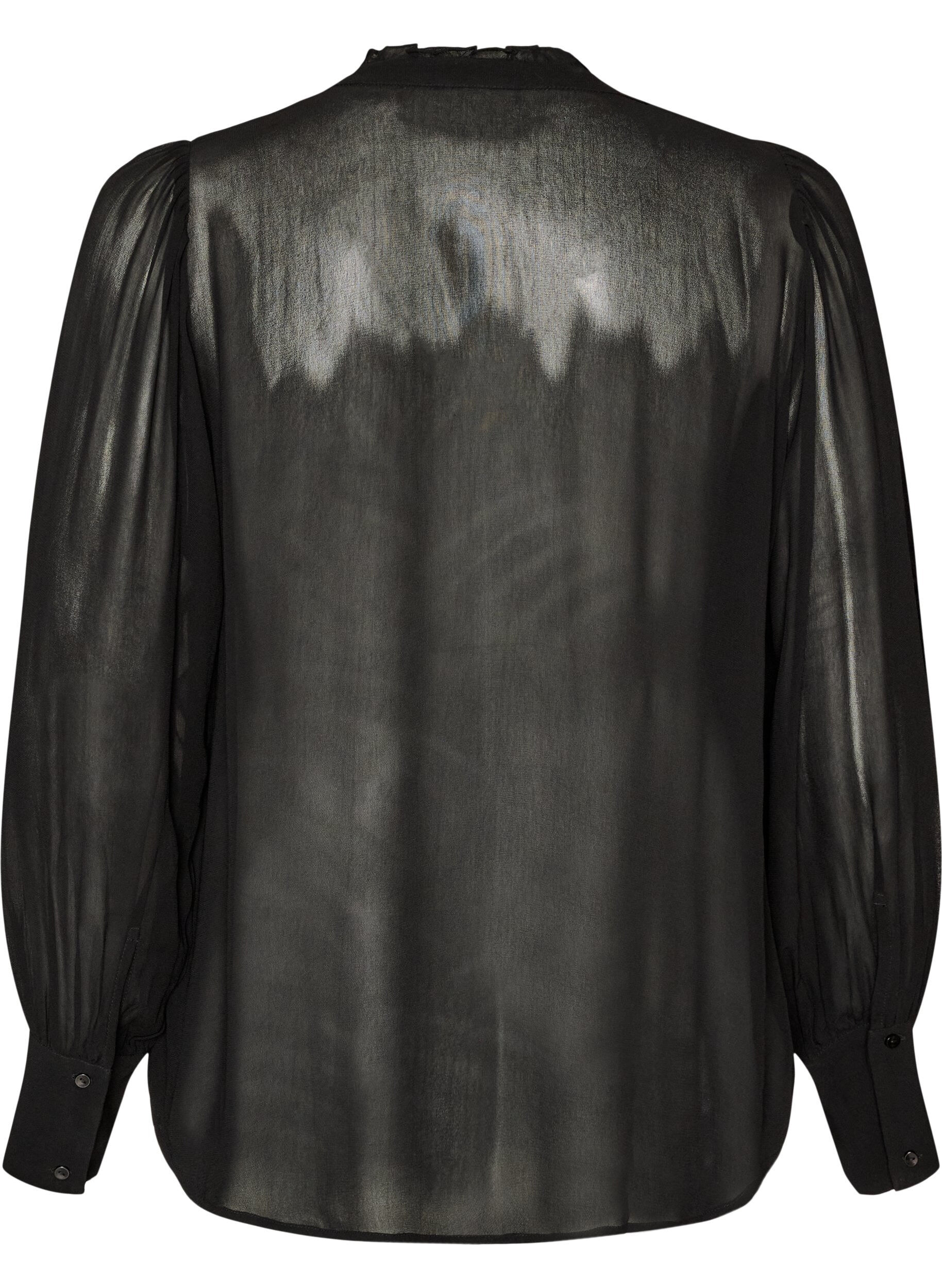 ZizziBluse aus Viskose mit R&uuml;schenkragen, Schwarz, Packshot image number 1