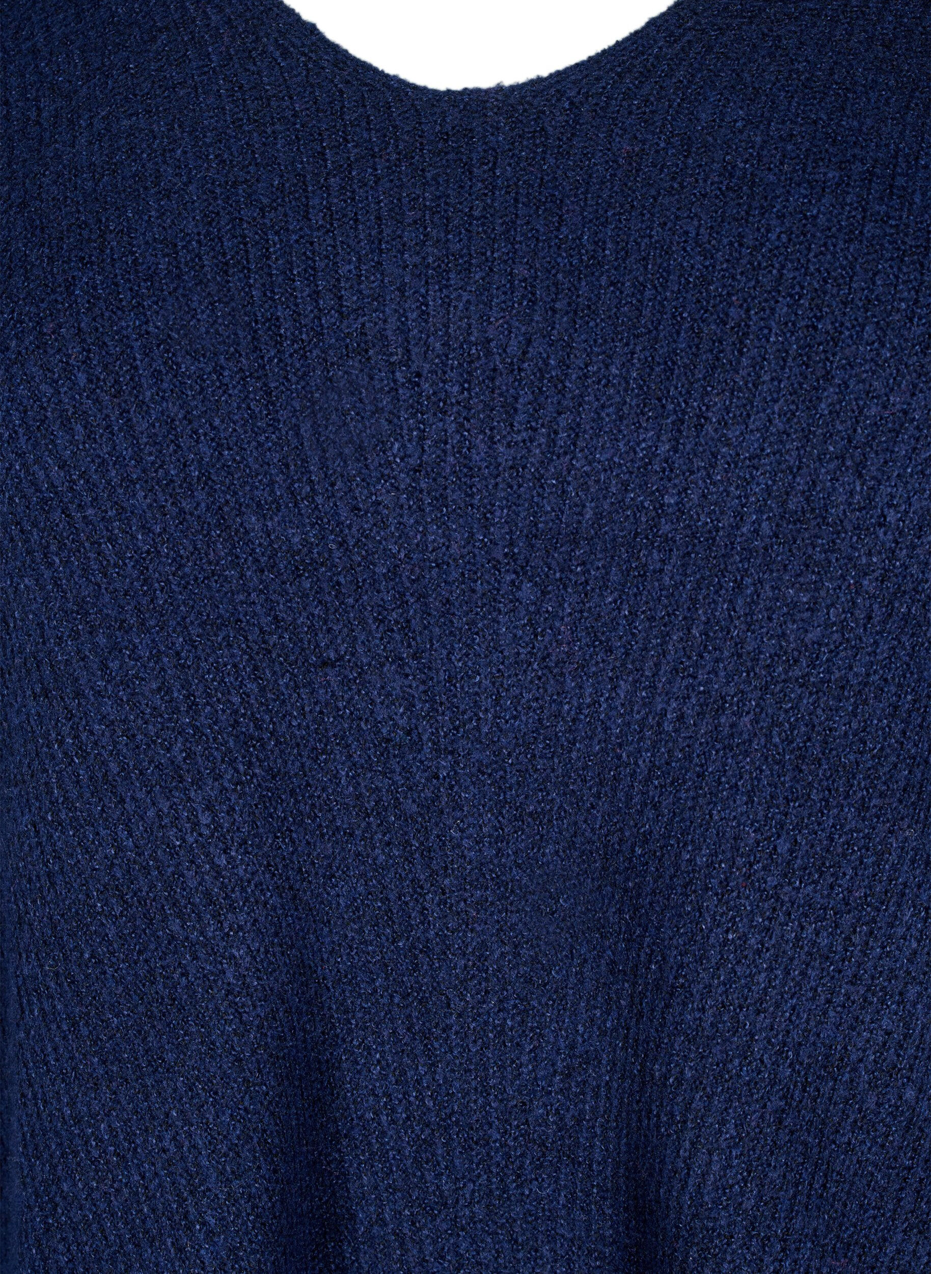 Zizzi Strickbluse mit V-Ausschnitt und langen &Auml;rmeln, Naval A. Black Mel., Packshot image number 2