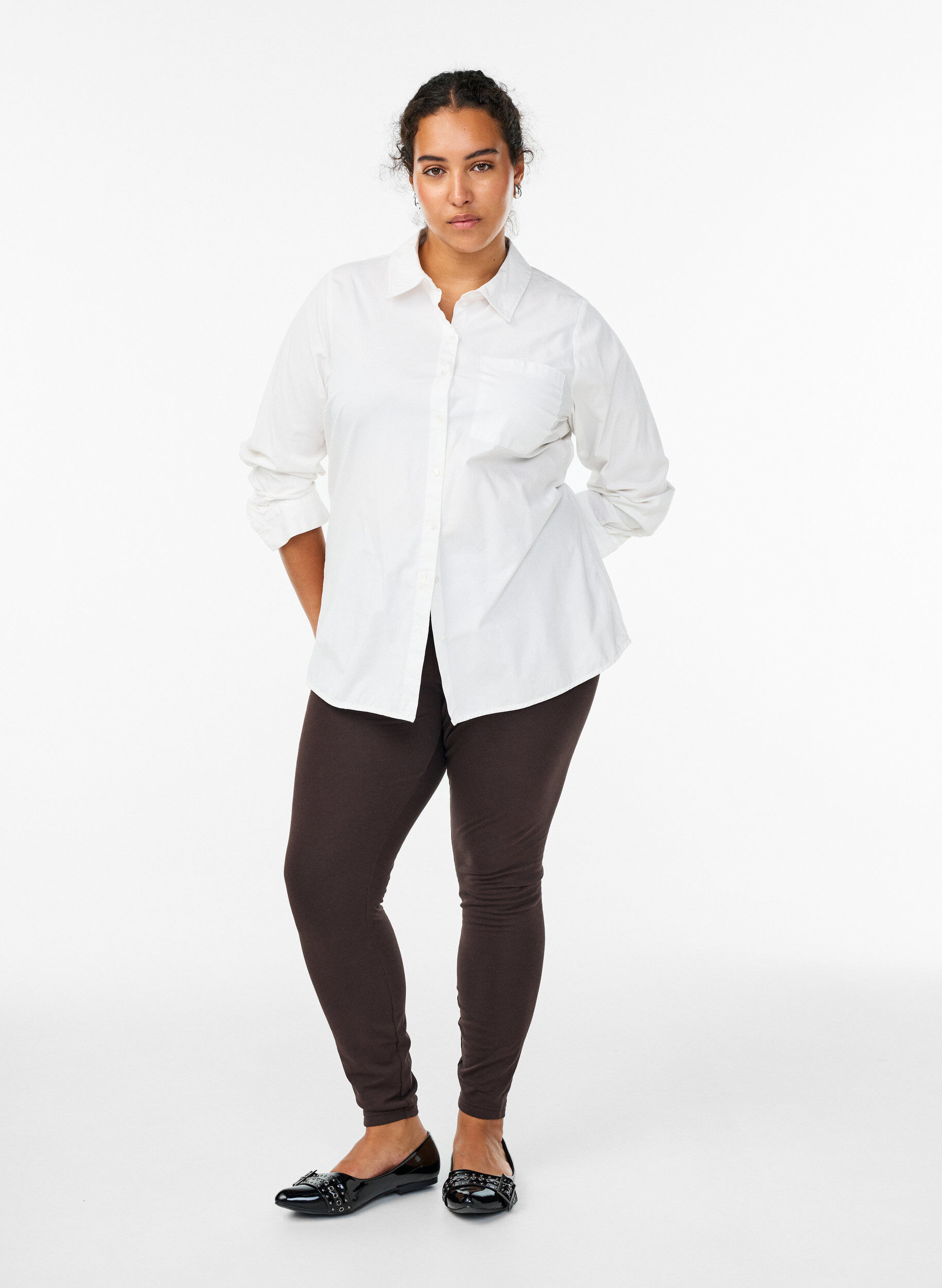 Zizzi Gef&uuml;tterte Baumwollleggings, Braun, Model image number 1
