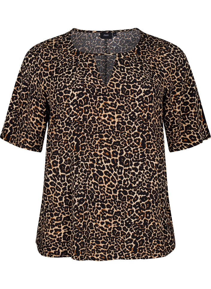 Bluse mit Druck, Braun, Packshot image number 0