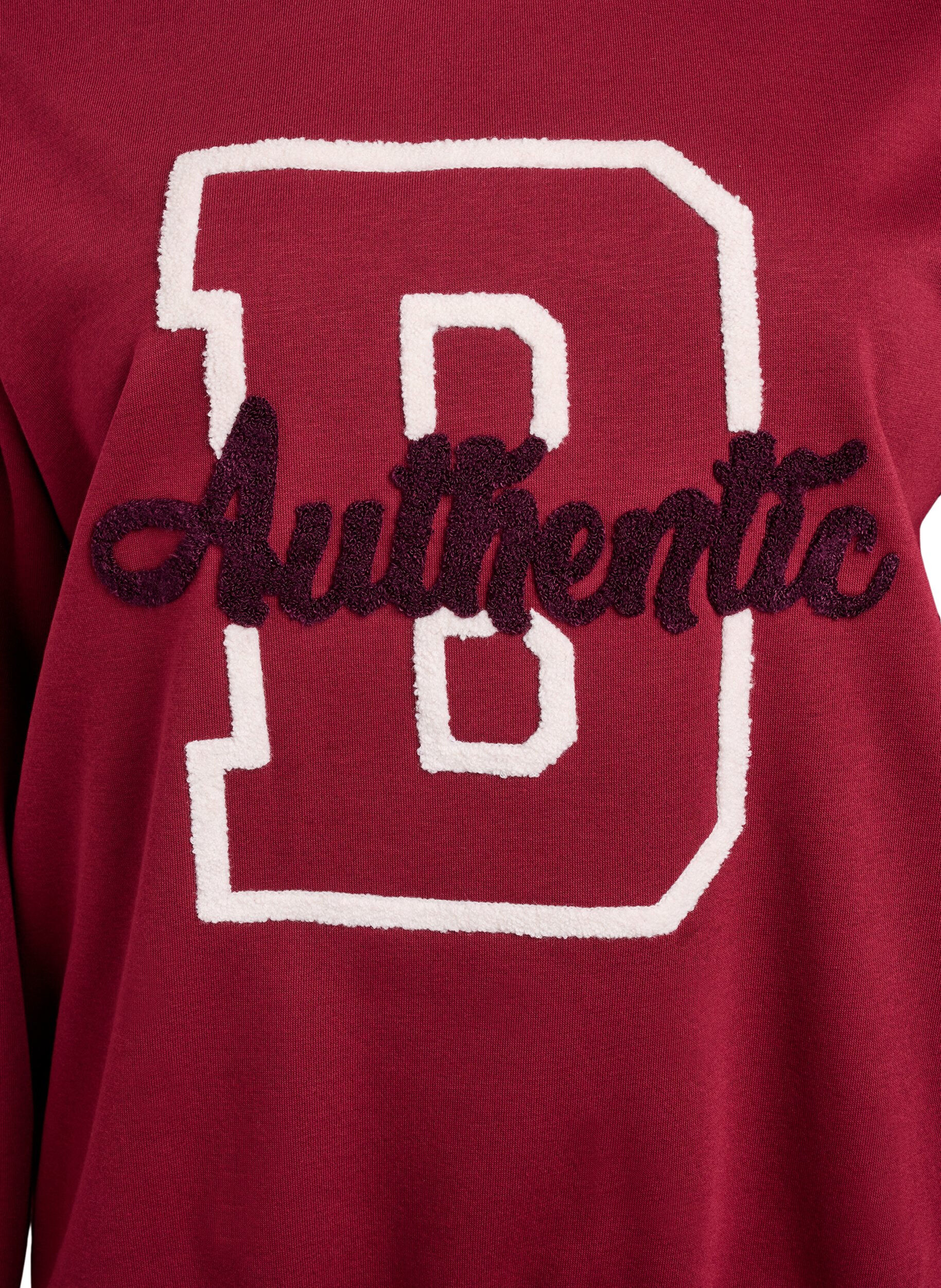 ZizziSweatshirt mit Frottee-Schriftzug, Dunkles Bordeaux, Packshot image number 2