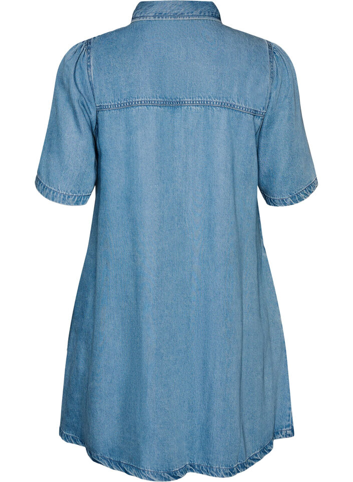 Jeanskleid aus Lyocell mit Kn&ouml;pfen und kurzen &Auml;rmeln, Blau, Packshot image number 1