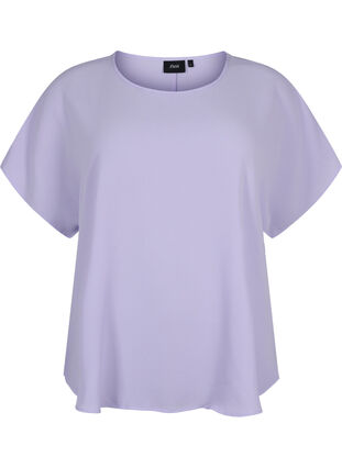 Bluse mit kurzen Ärmeln und Rundhalsausschnitt, Lavender, Packshot image number 0