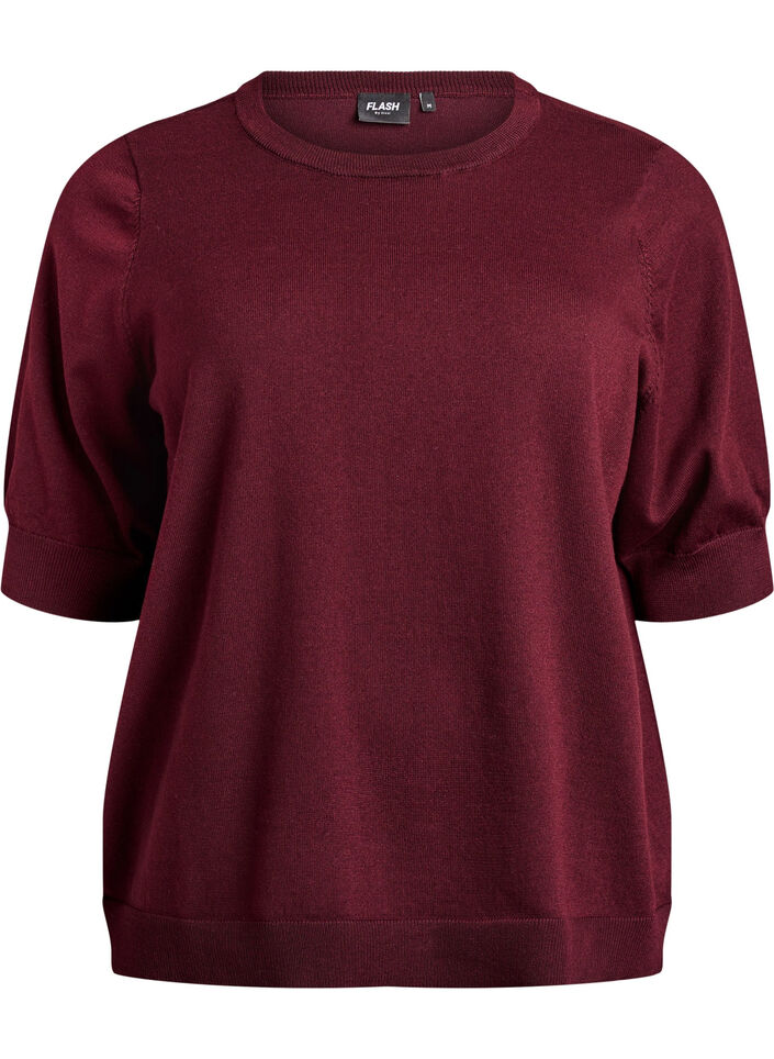 Fein gestrickte Bluse mit kurzen &Auml;rmeln, Rot, Packshot image number 0