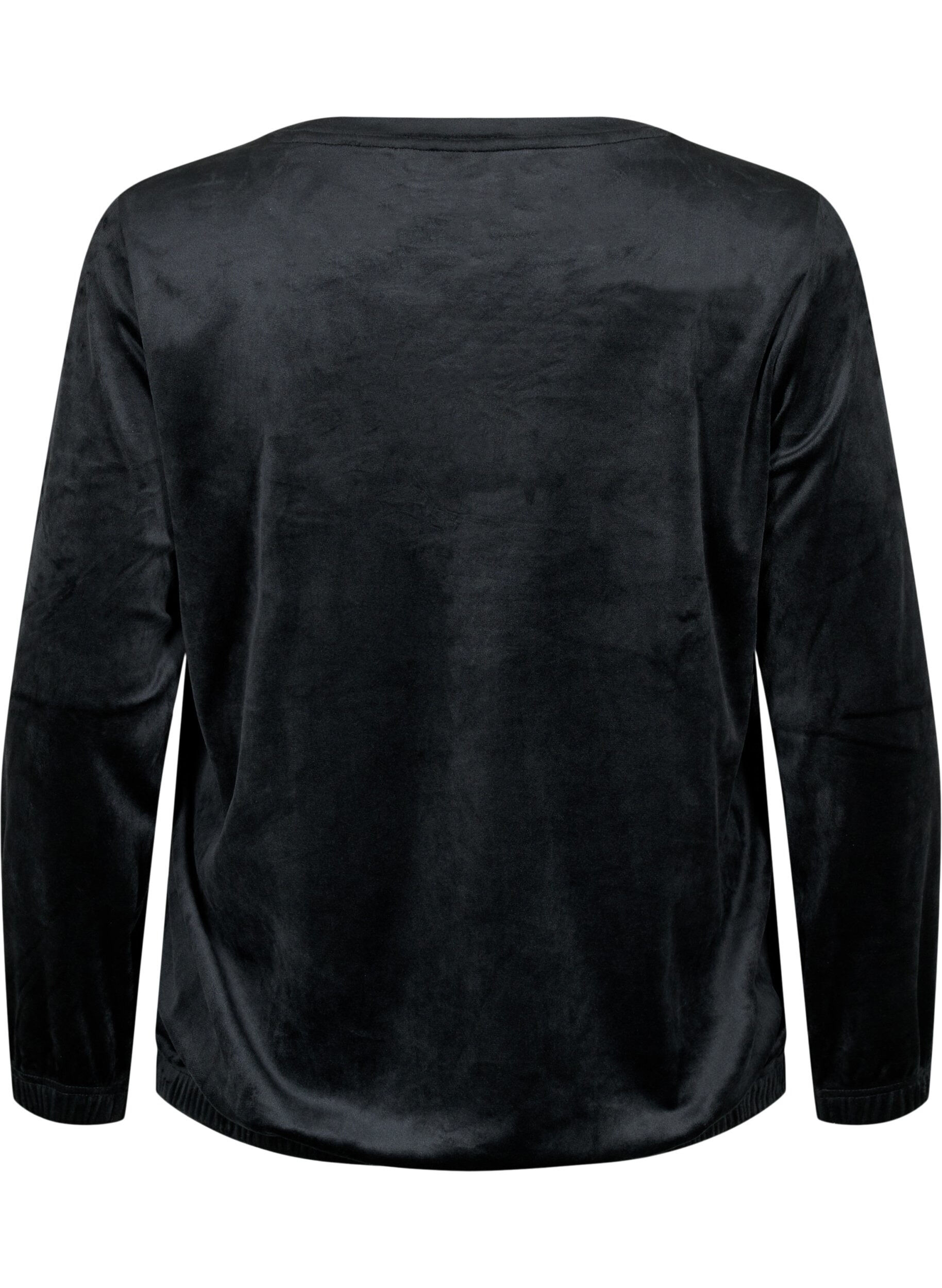 Zizzi Veloursbluse mit aufgesticktem Text, Black, Packshot image number 1